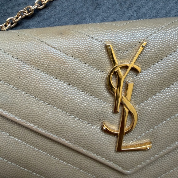 Beige YSL monogram with gold wallet on chain bag clutch - Picture 2 of 11